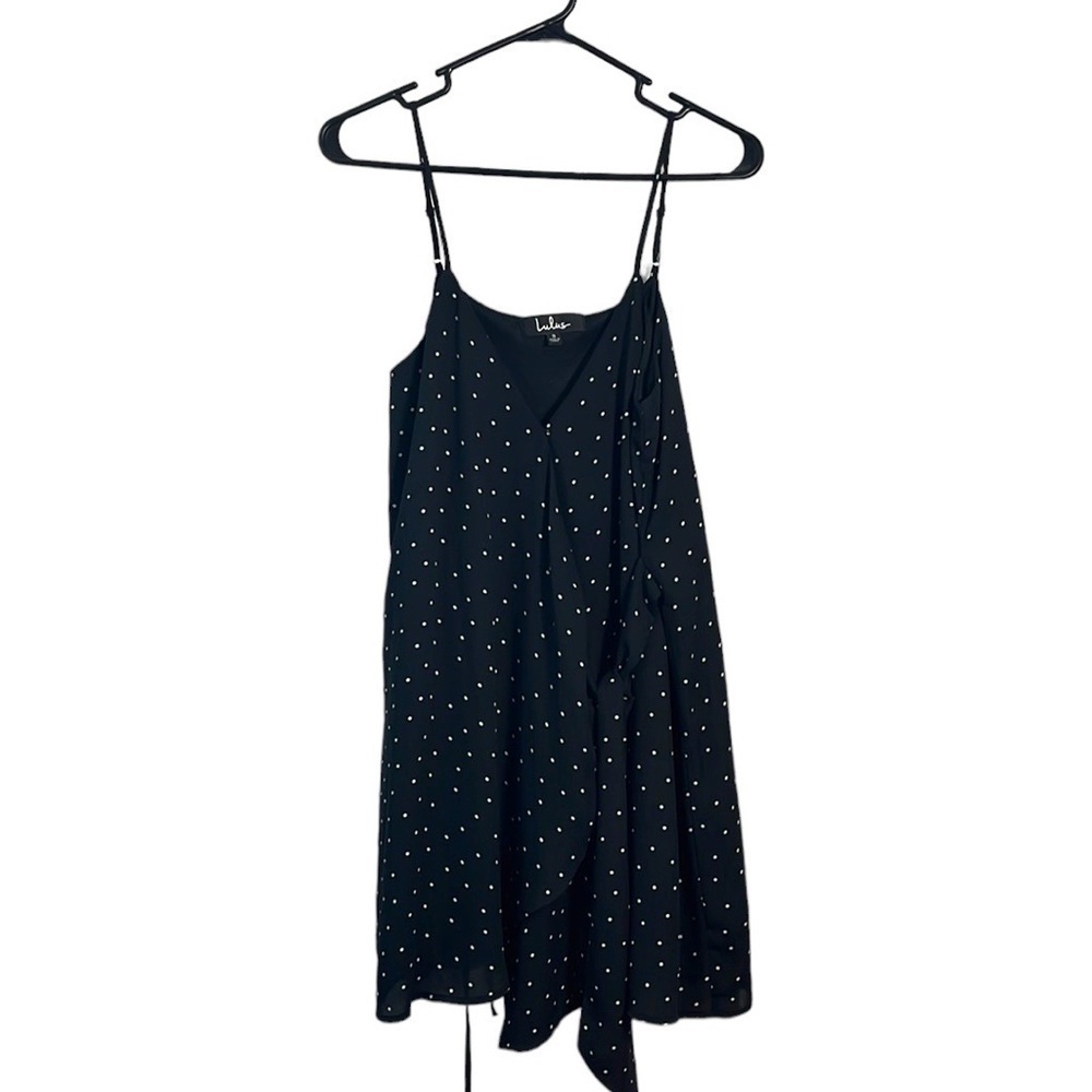 Lulus Dots Going On Black Polka Dot Wrap Mini Dress Size Small - Picture 3 of 15